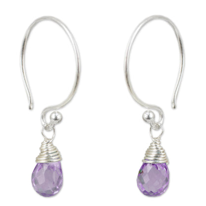 Glowing Exotic Silver and Amethyst Damgle Earrings