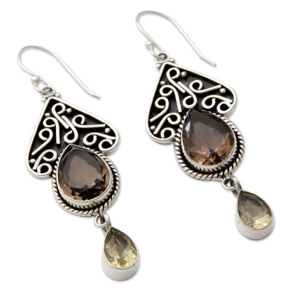 Queen of Jaipur Smoky Quartz on Sterling Silver Artisan Crafted Earrings