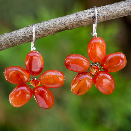 Mystic Daisy Silver & Carnelian Beaded Earrings