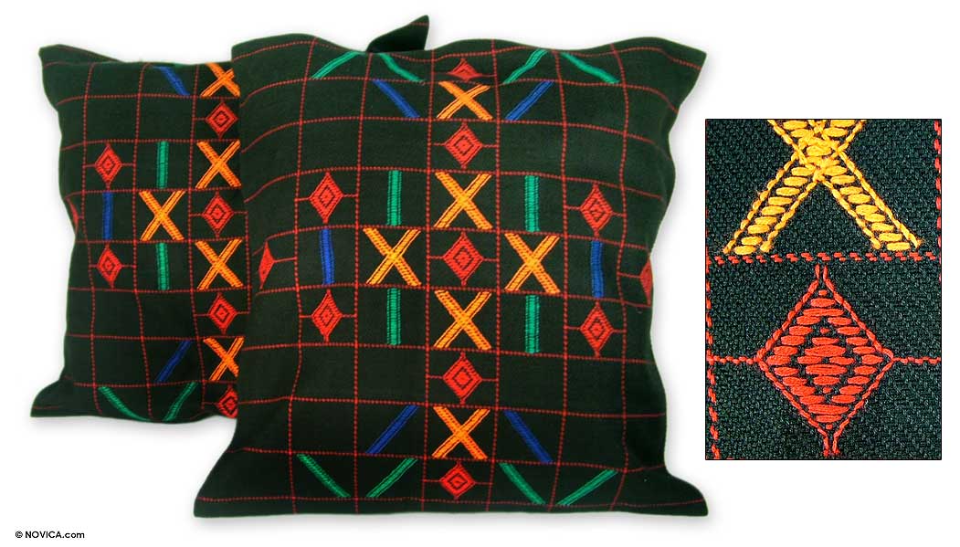 Mystical Algorithm Hand Crafted Cotton Cushion Covers (Pair)