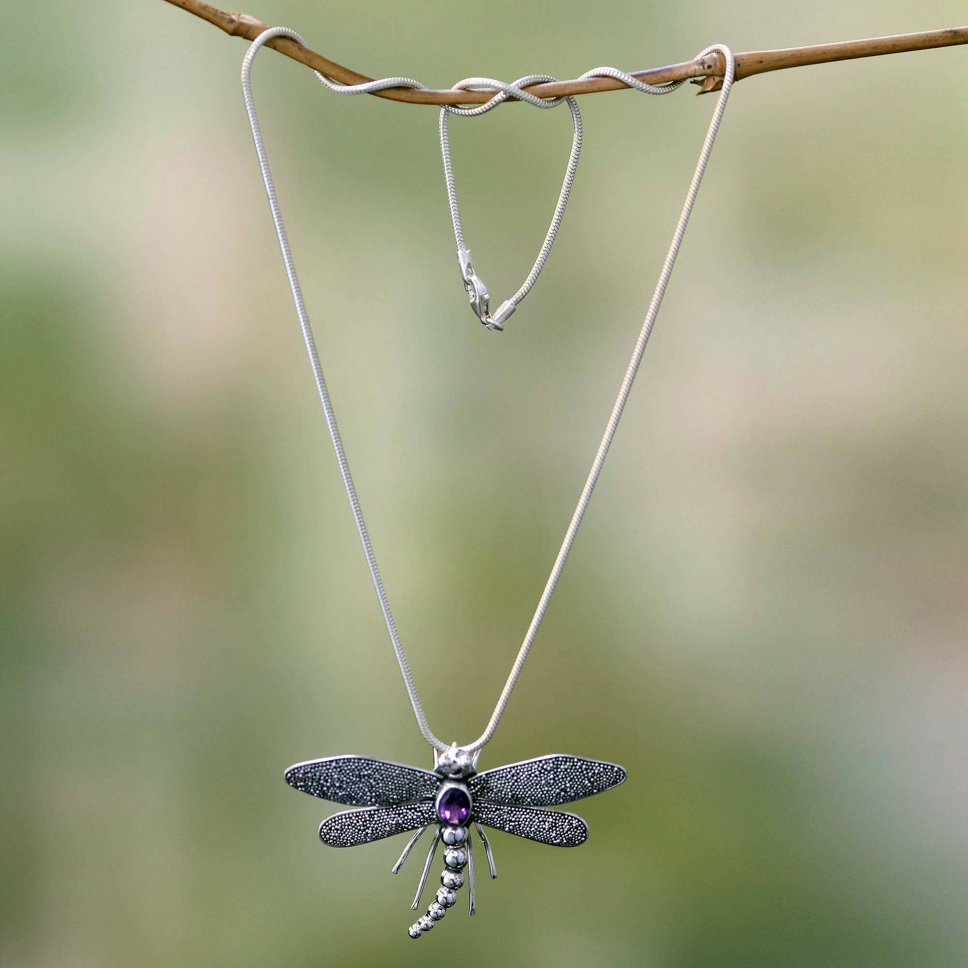 NOVICA - Dragonfly Amethyst & Sterling Silver Pendant Necklace