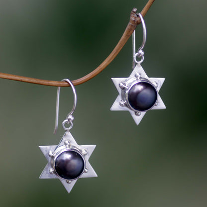 Black Bali Star Sterling Silver Earrings