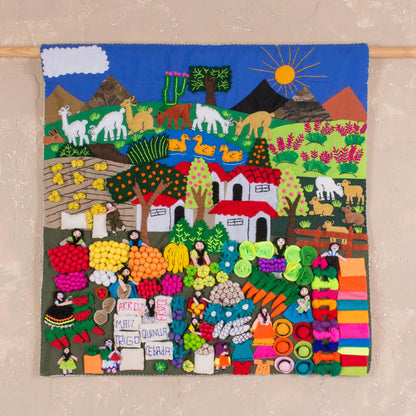 Street Market Cotton Folk Art Wall Hanging