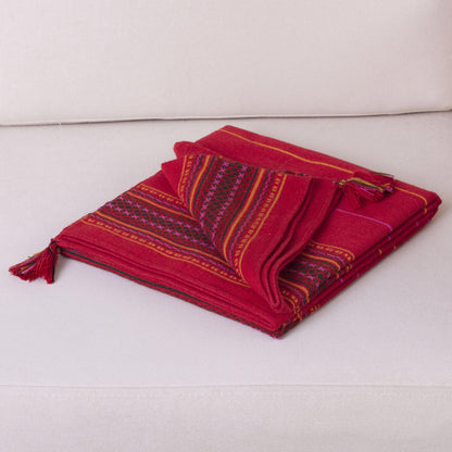 Red Butterfly Alpaca Wool Blend Red Throw Blanket