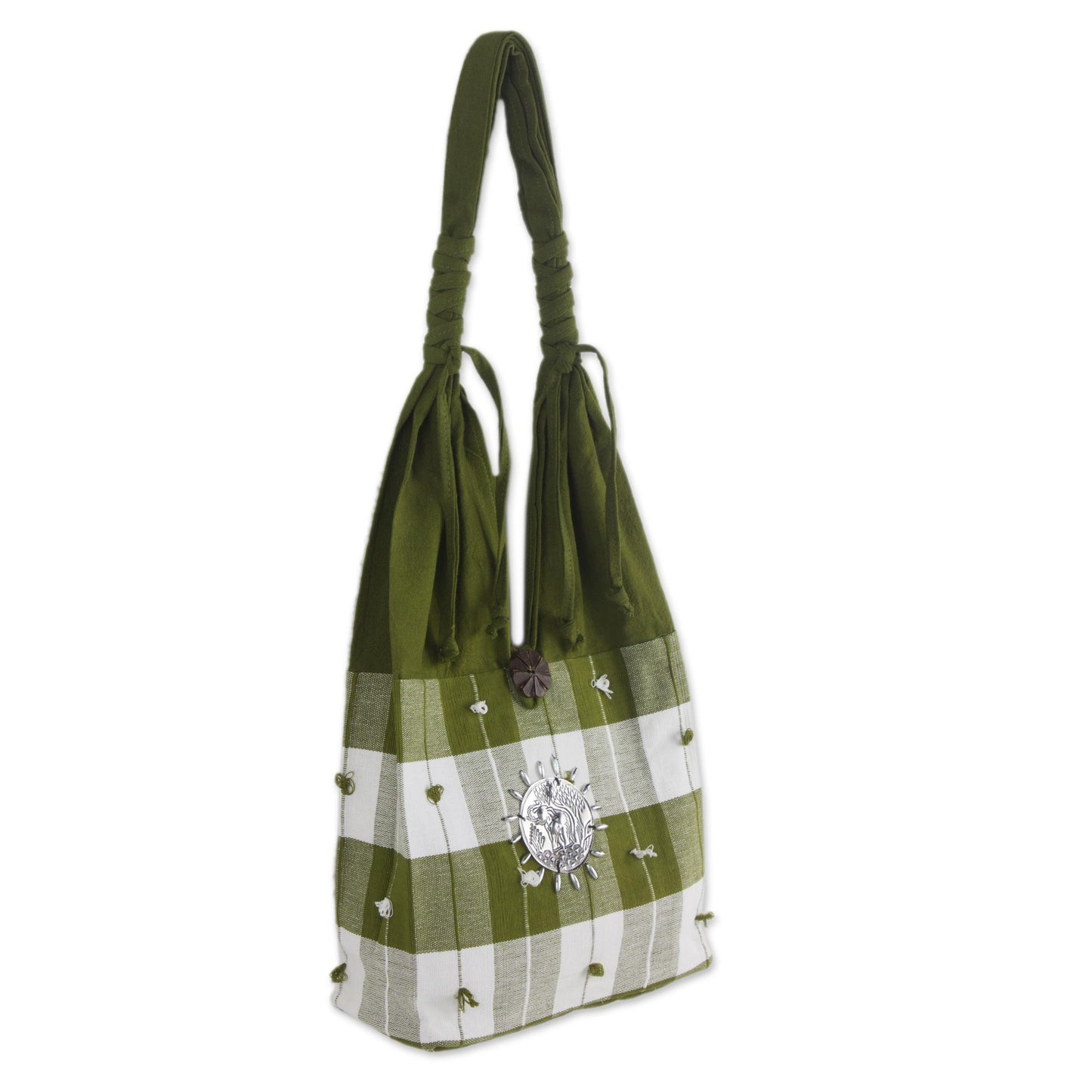 Green Plaid Elephant Cotton Handbag