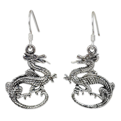 Dragon Duet Sterling Silver Dangle Earrings