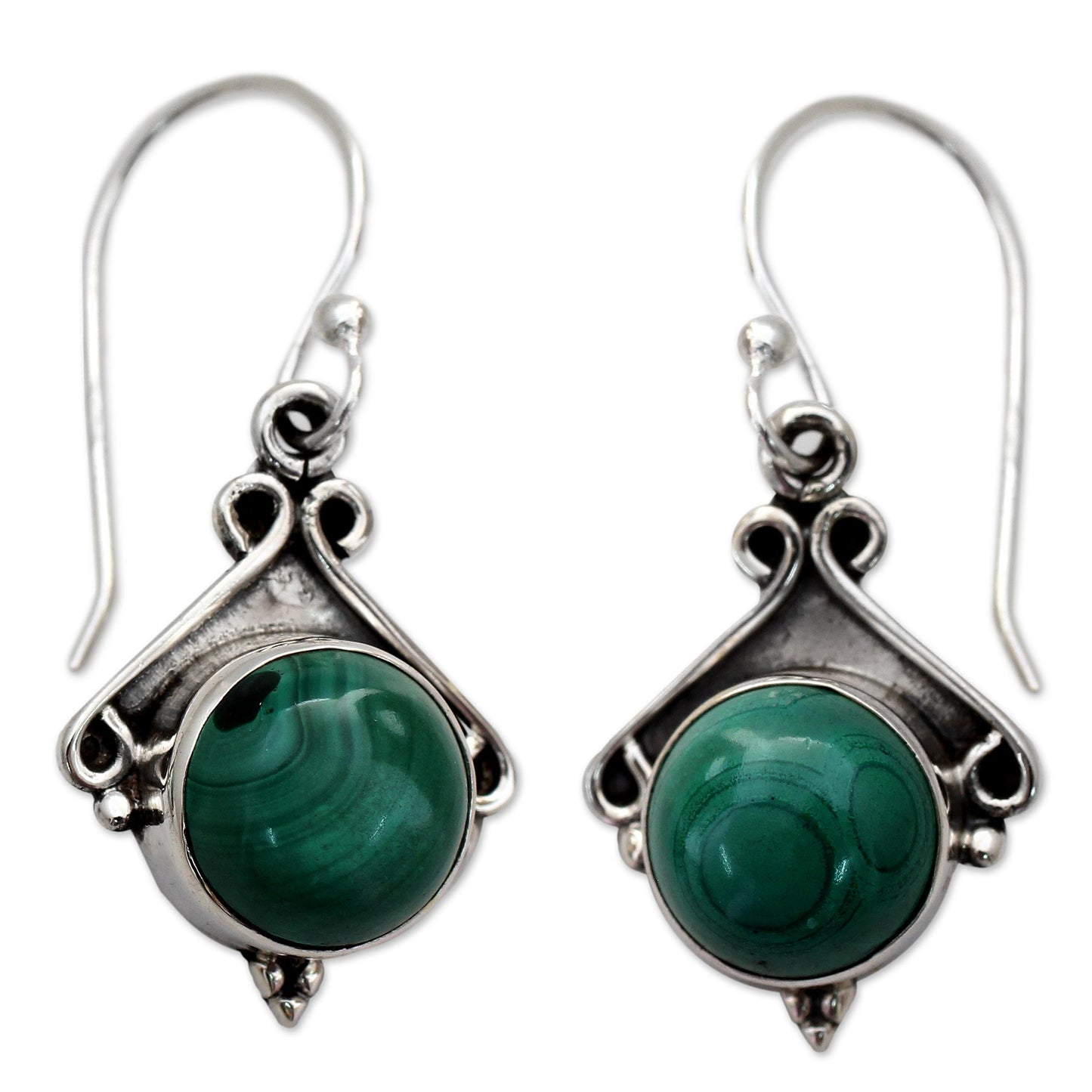 Forest Charm Sterling Silver and Malachite Dangle Earrings