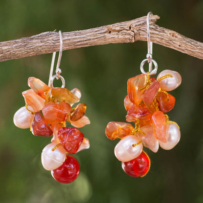 Sunset Pearl & Carnelian Hook Earrings