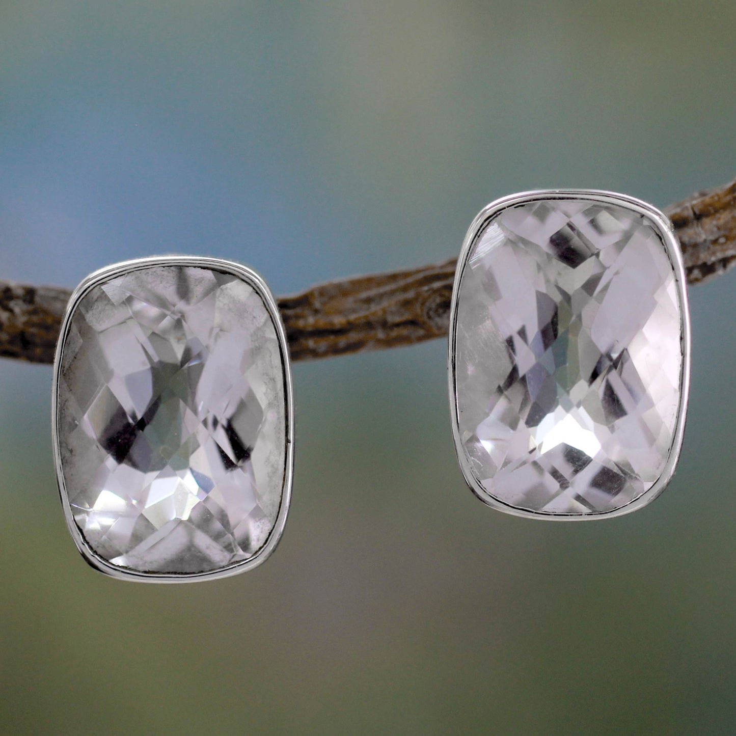 Crystal Mirror Quartz Button Earrings