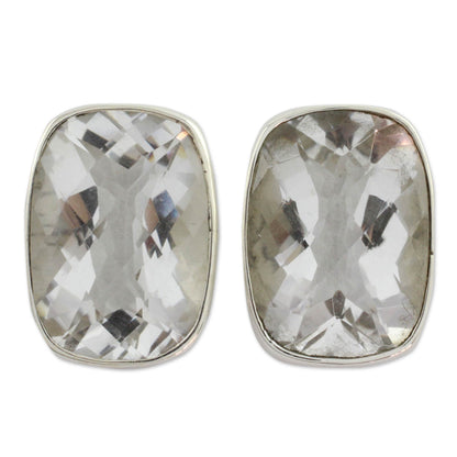 Crystal Mirror Quartz Button Earrings