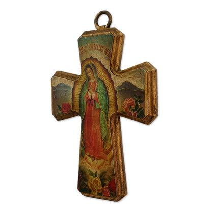 Virgin Of Guadalupe Decoupage Pinewood Cross