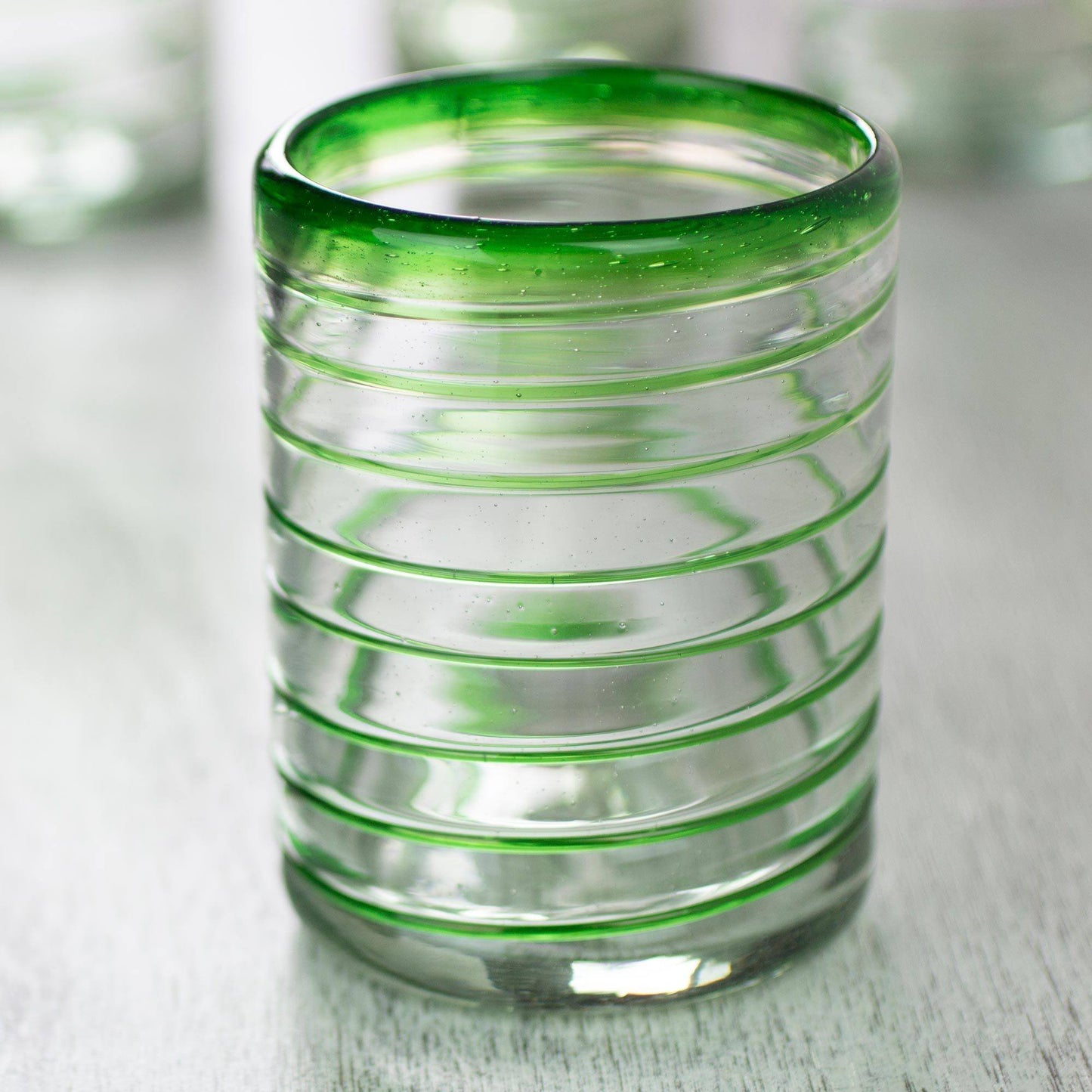Emerald Spiral Hand-Blown Glass Tumbler - Set of 6