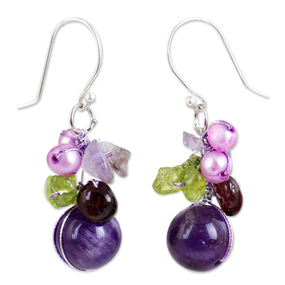 Bright Bouquet Gemstone & Pearl Cluster Earrings