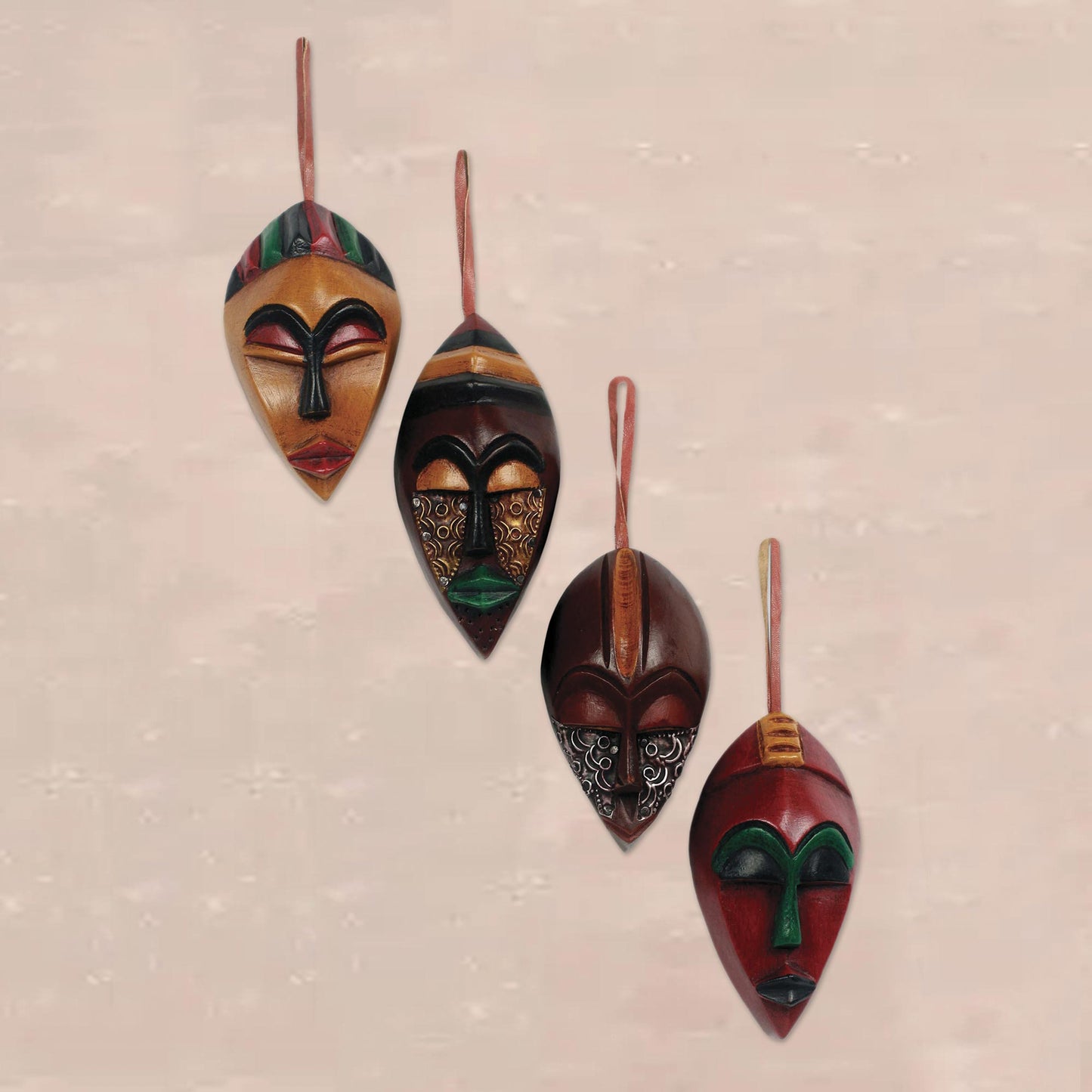 Celebration Masks African Wood Christmas Ornaments (Set of 4)