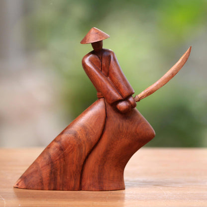 Indonesian Samurai Suar Wood Sculpture