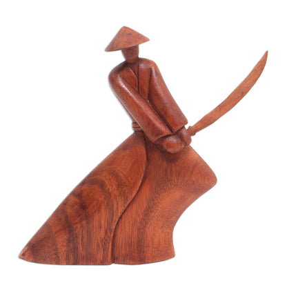 Indonesian Samurai Suar Wood Sculpture