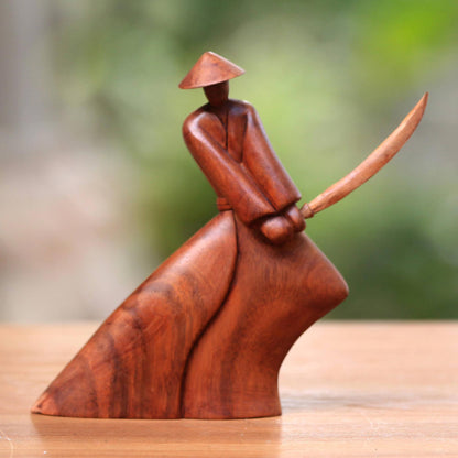 Indonesian Samurai Suar Wood Sculpture