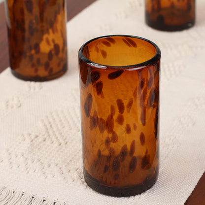 Tall Tortoise Shell Six Water Glasses Handblown Recycled Glass Drinkware Mexico