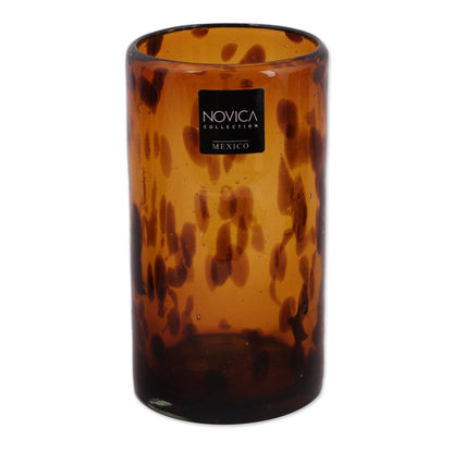 Tall Tortoise Shell Six Water Glasses Handblown Recycled Glass Drinkware Mexico