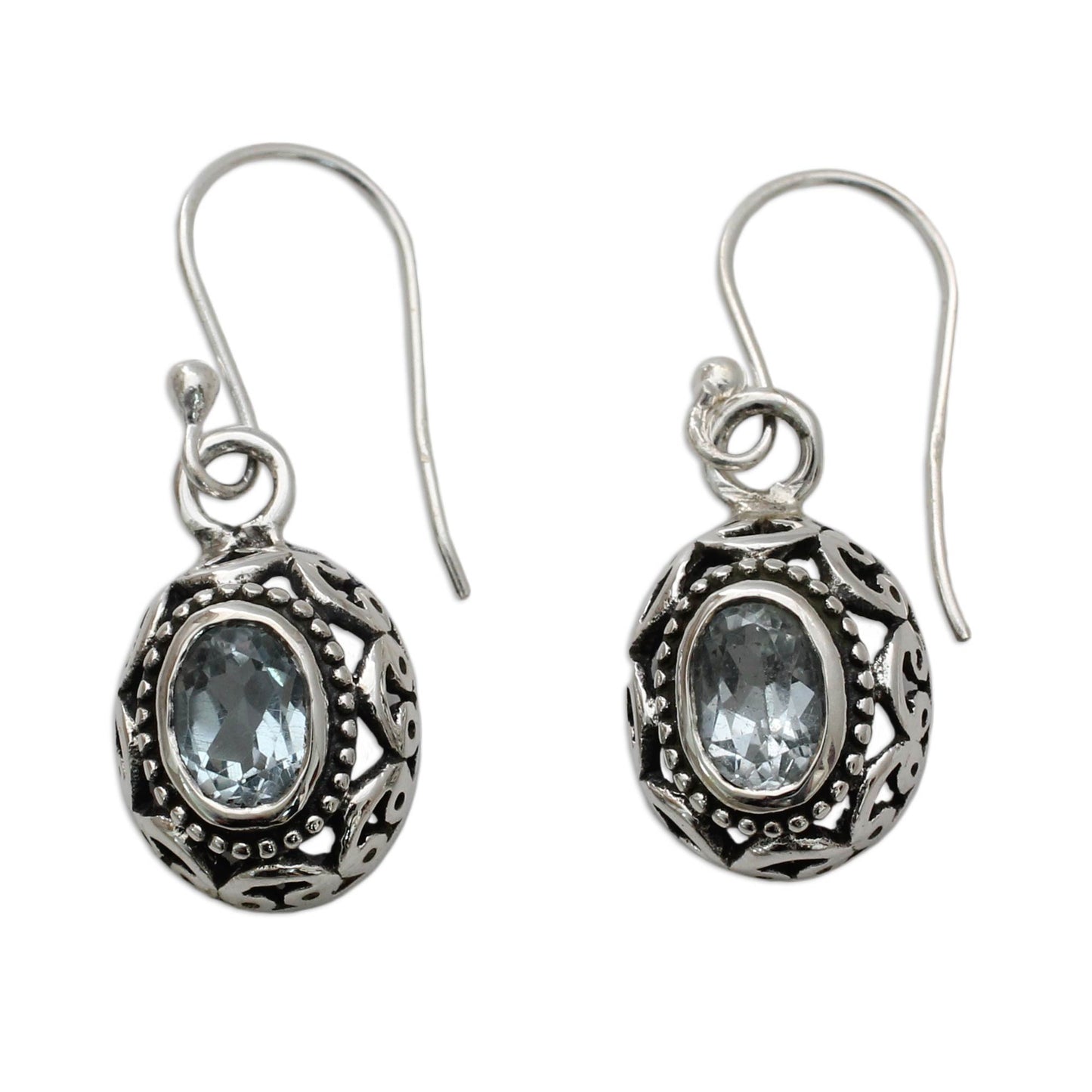 Surreal Blue Topaz Earrings Sterling Silver Jewelry from India