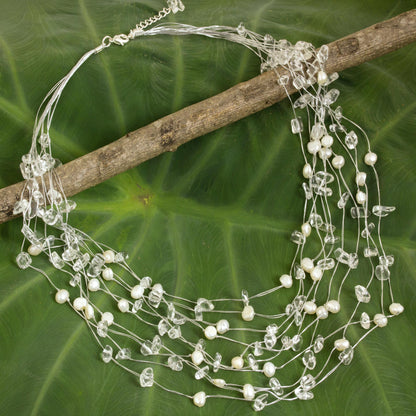 Cascade Freshwater Pearl &  Quartz Stone Bridal Necklace