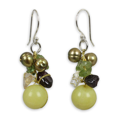 Gemstone & Freshwater Pearl Cluster Earrings