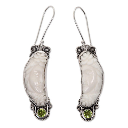 Rose Queen Peridot and Bone Sterling Silver Dangle Earrings