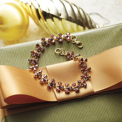 Petals Garnet Gold Plated Link Bracelet