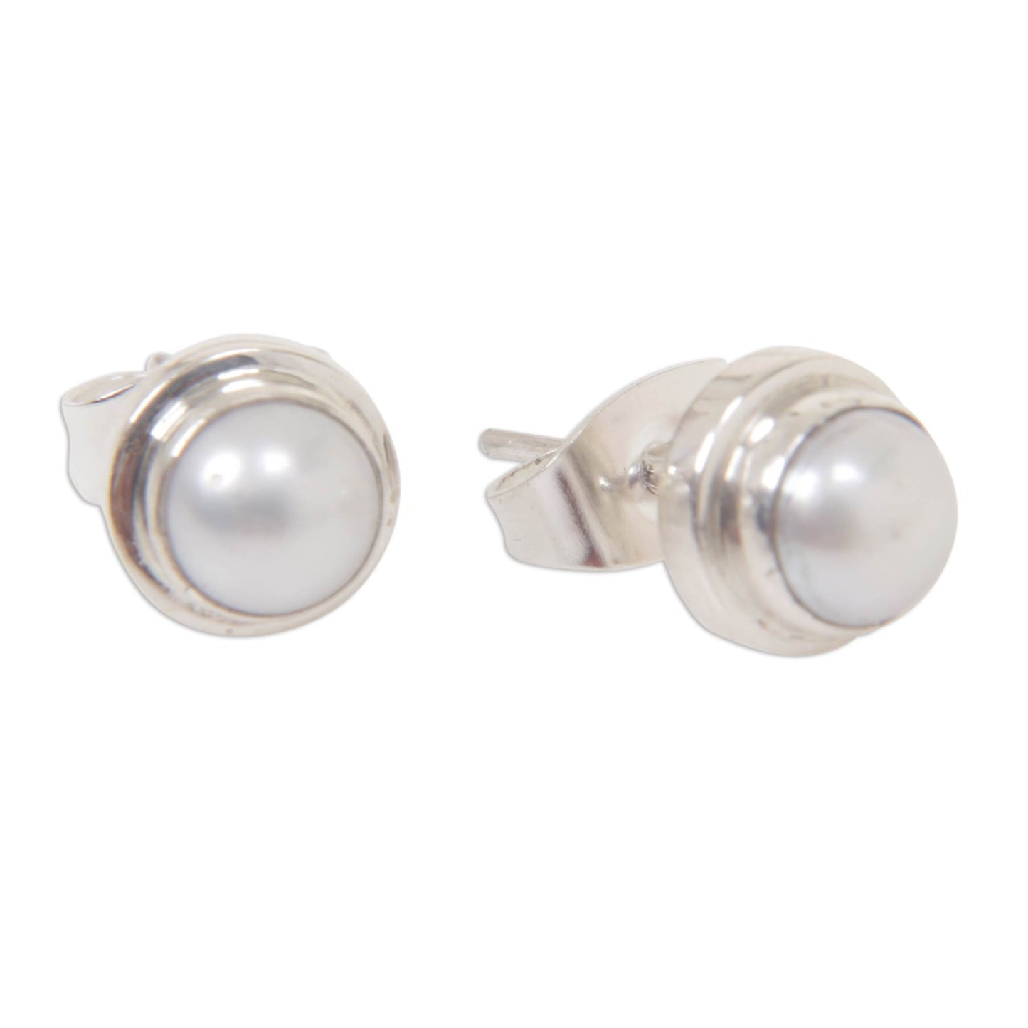 White Moon Pearl Silver Bridal Stud Earrings