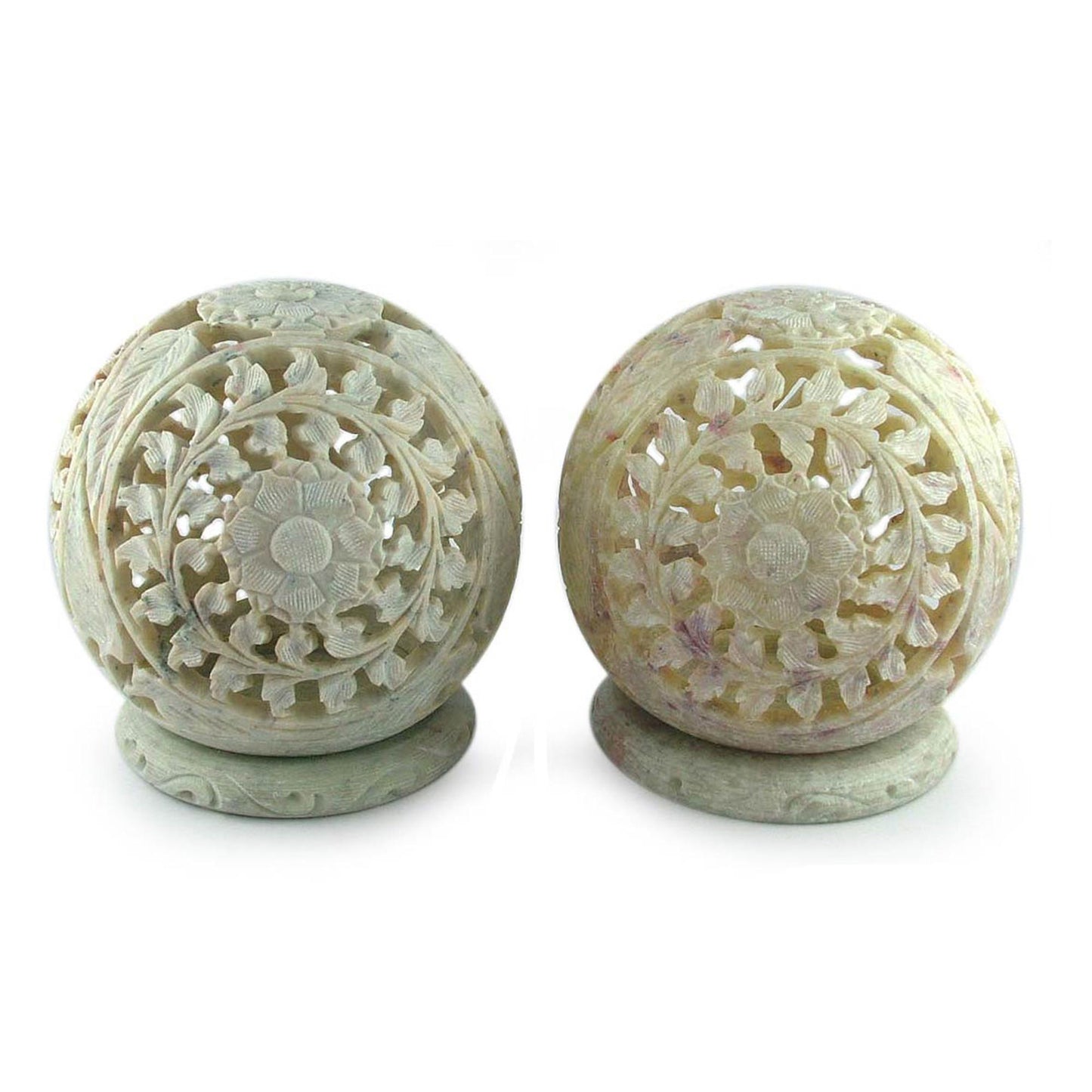 World is a Flower Hand Carved Jali Soapstone Candle Holders (Pair)