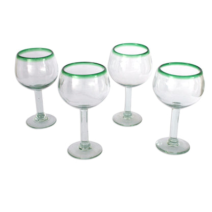 Lime Globe Hand Blown Green Rim Wine Glasses Set of 4 Mexico