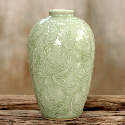Green Wildflower Ceramic Decorative Vase