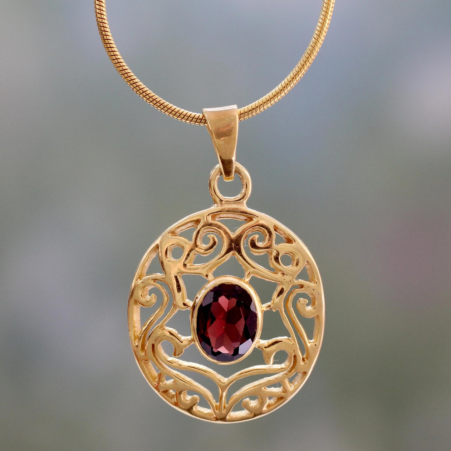 Golden Goddess Handcrafted Vermeil and Garnet Necklace Golden Jewelry