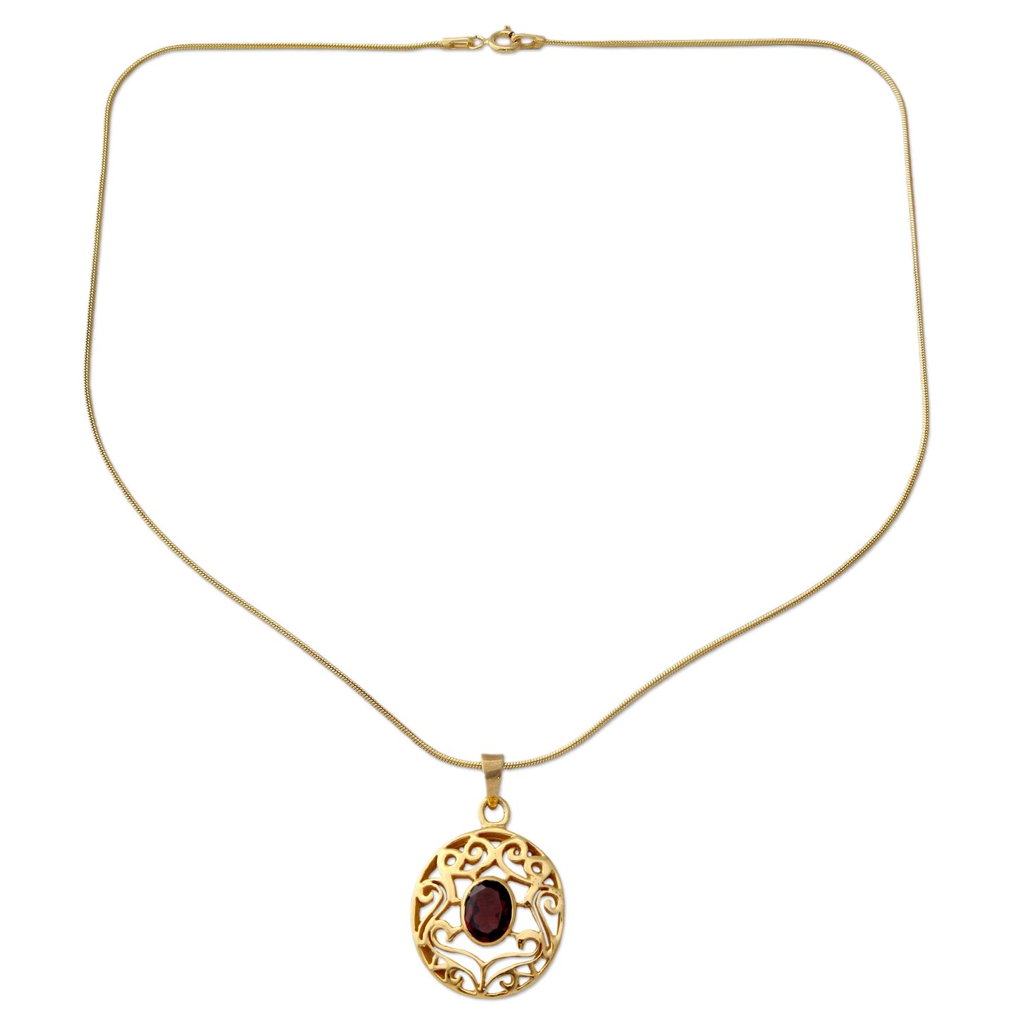 Golden Goddess Handcrafted Vermeil and Garnet Necklace Golden Jewelry