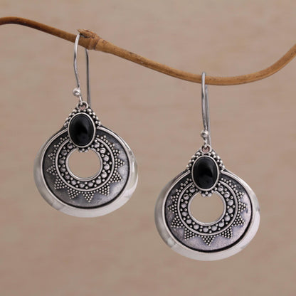 Onyx & Sterling Silver Medallion Earrings