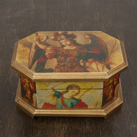 Archangels Decoupage Wood Jewelry Box with Angels