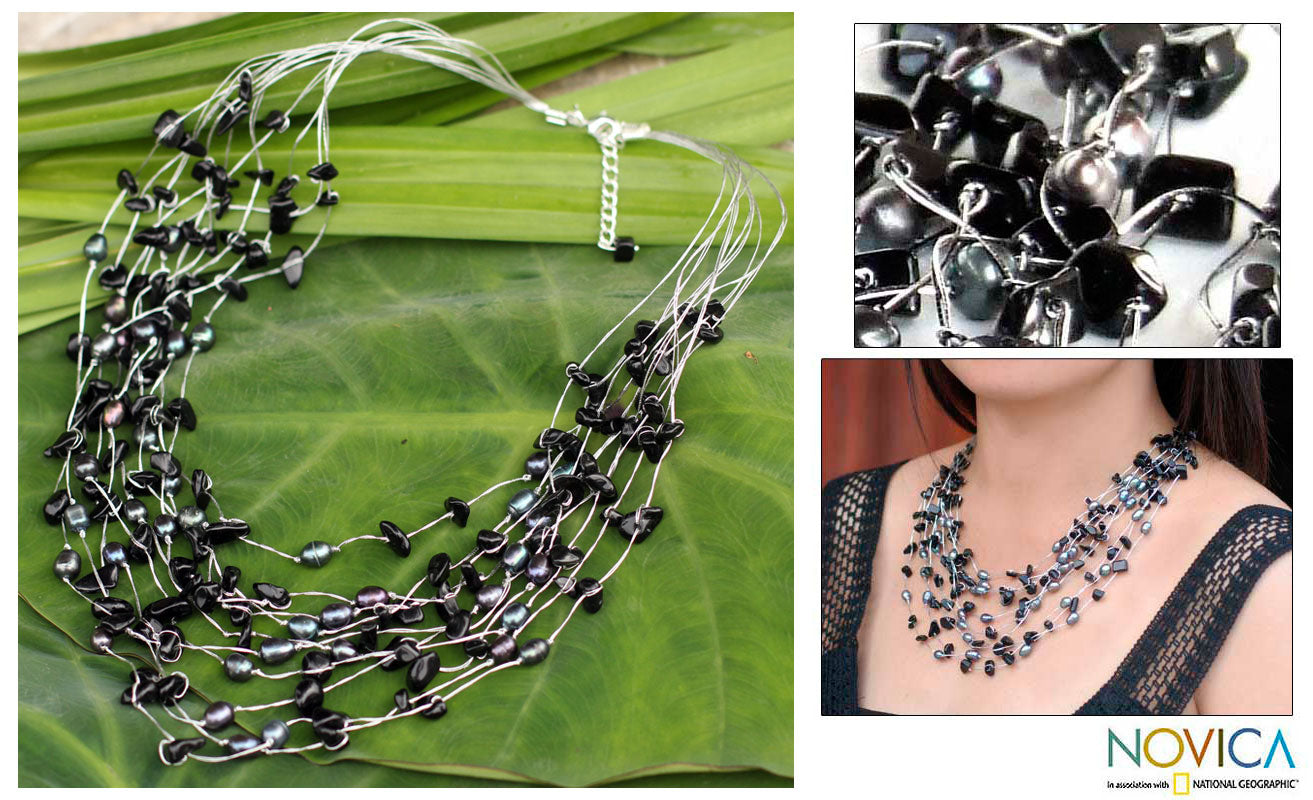 Midnight Shower Pearl Handmade Strand Necklace