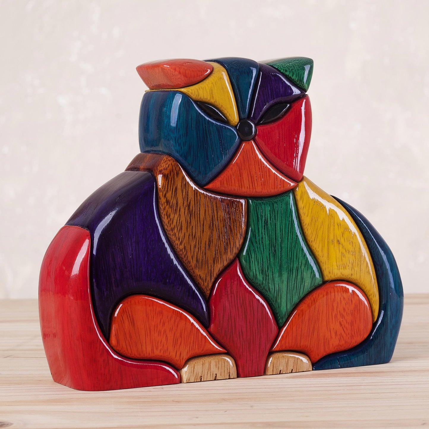 Patchwork Cat Multicolor Ishpingo Wood Sculpture