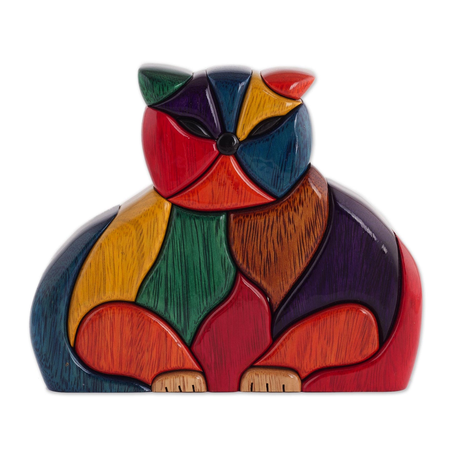 Patchwork Cat Multicolor Ishpingo Wood Sculpture