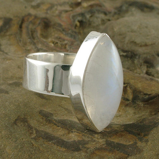 Asymmetry Hand Made Modern Sterling Silver and Moonstone Ring