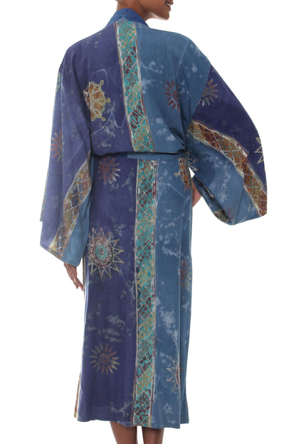 NOVICA - Handpainted Blue Batik Long Robe