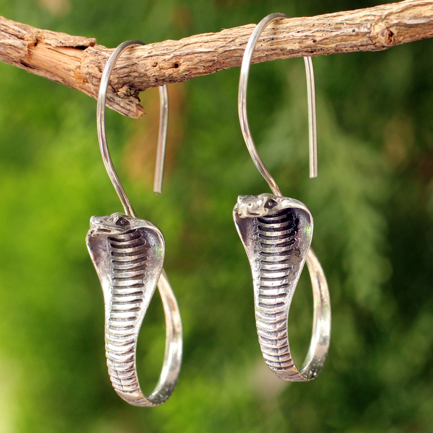 Cobra Guardian Sterling Silver Drop Earrings