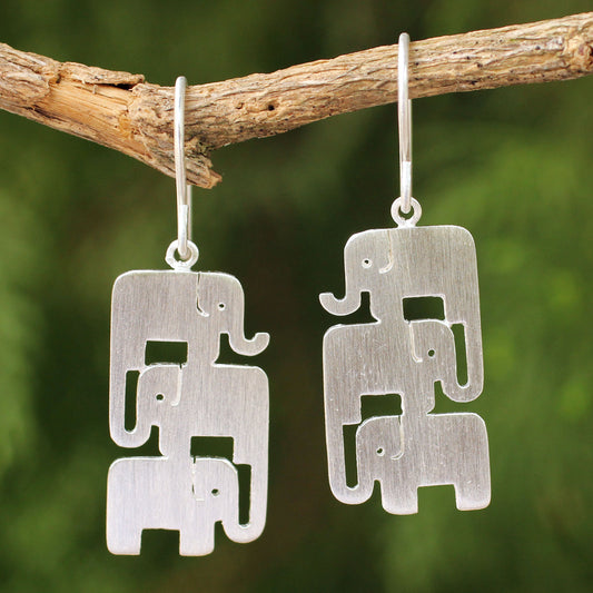Elephant Stack Sterling Silver Dangle Earrings