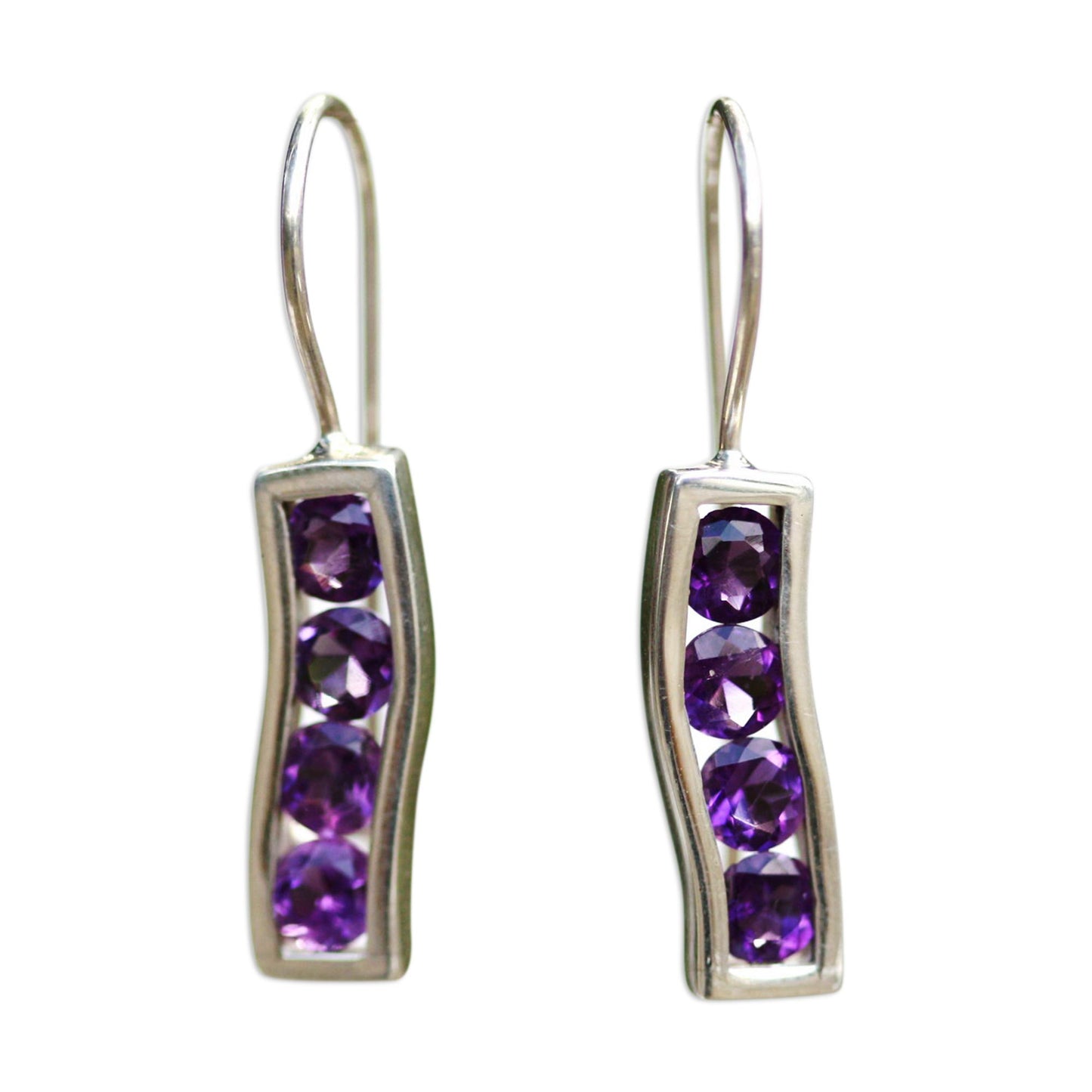 Ribbon Amethyst & Silver Drop Hook Earrings