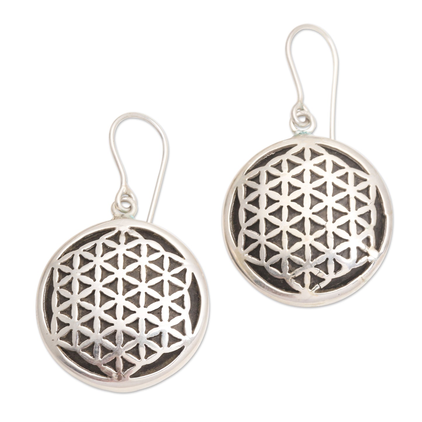 Flower of Life Hand Crafted Sterling Silver Dangle Earrings