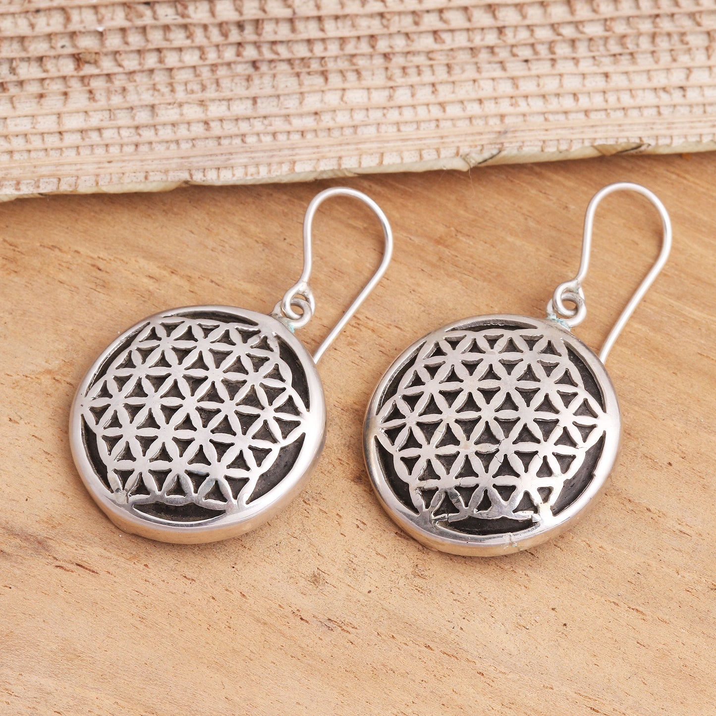 Flower of Life Hand Crafted Sterling Silver Dangle Earrings