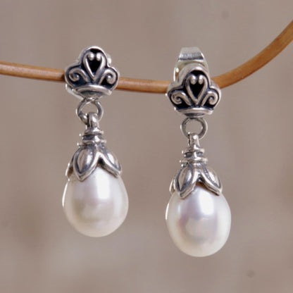 White Lotus Bud Sterling Silver Earrings