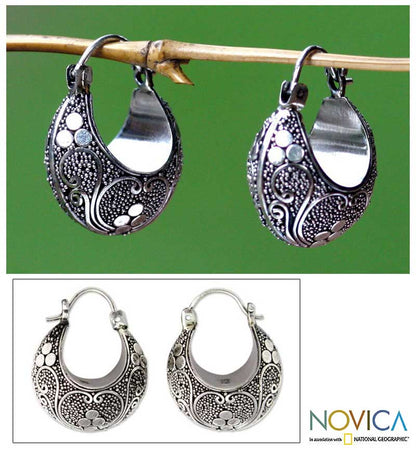 Lotus Seeds Sterling Silver Hoop Earrings