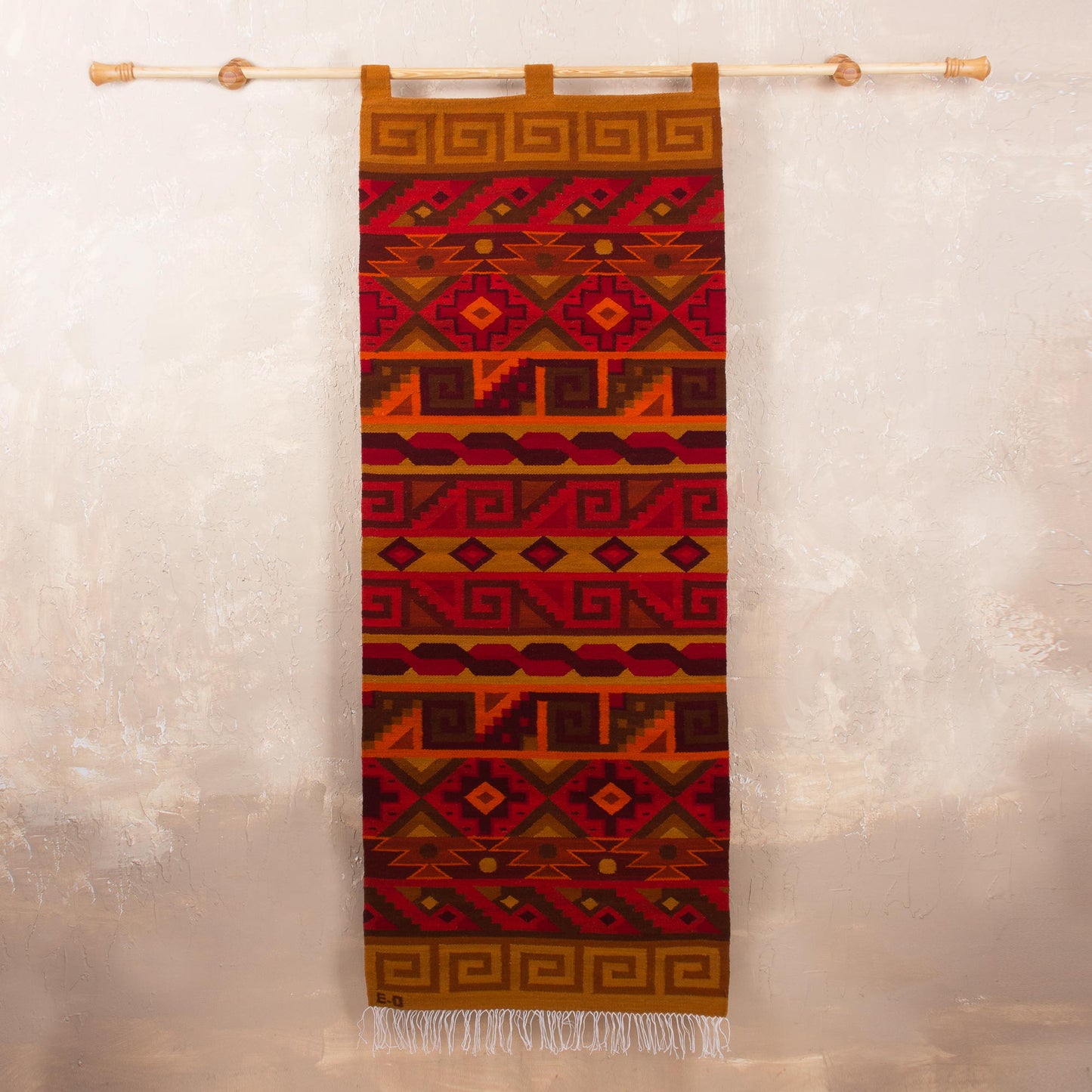 Inca Warmth Peruvian Geometric Wool Tapestry Wall Hanging