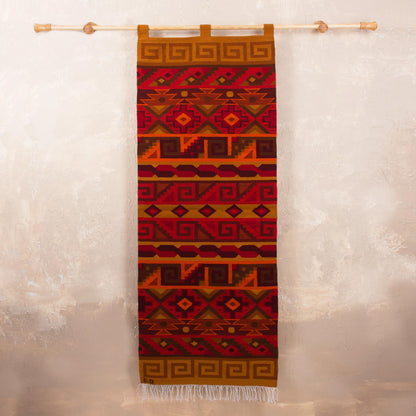Inca Warmth Peruvian Geometric Wool Tapestry Wall Hanging